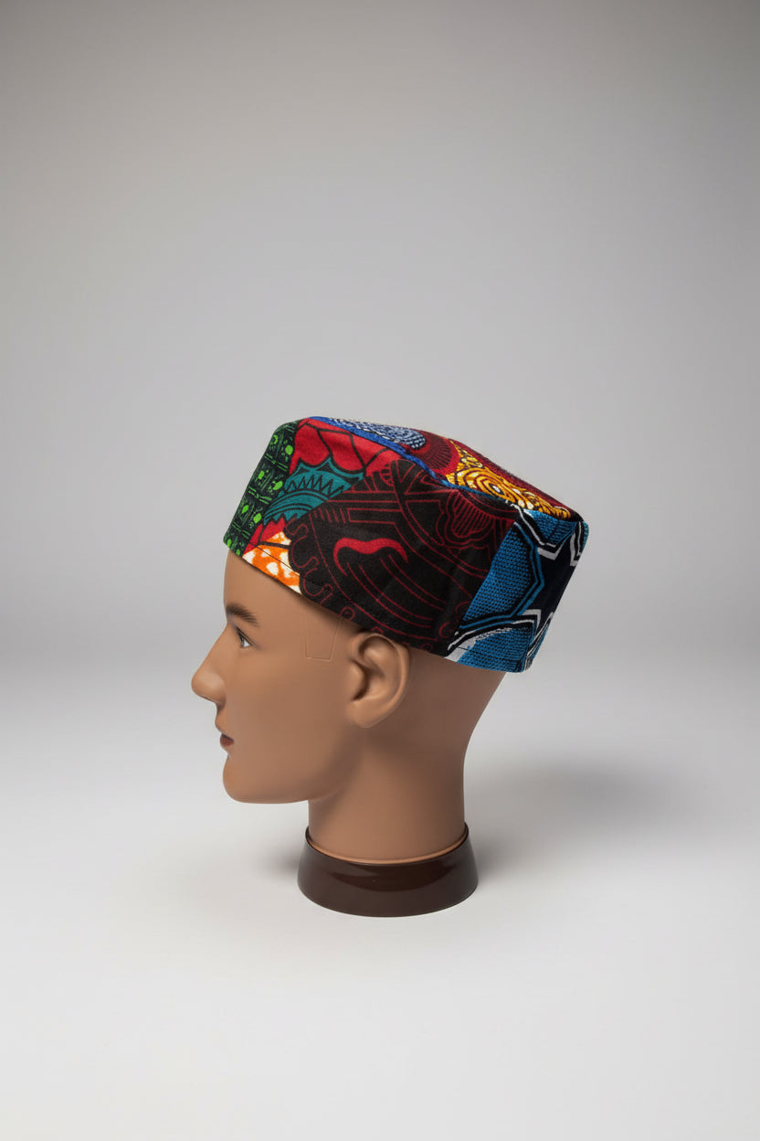 African Print Patchwork Kufi Hat – Multicolor Ankara Cap (D)