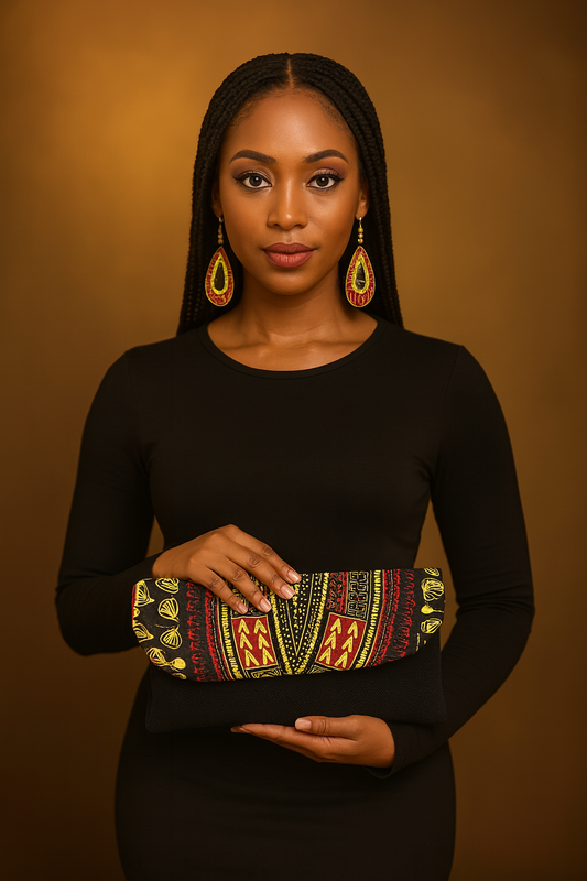 African Inspired Black Dashiki Print Woven Small Clutch Purse