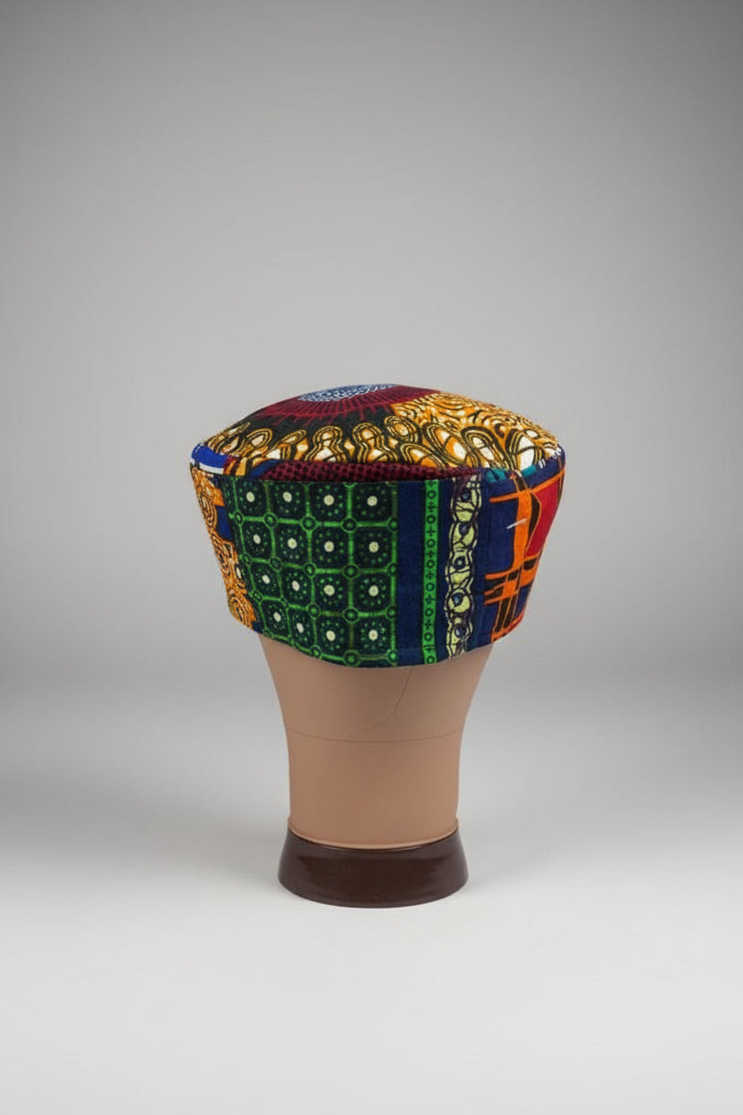 African Print Patchwork Kufi Hat – Multicolor Ankara Cap (C)