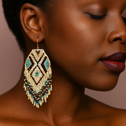 Multicolor Beaded Long Drop Tassel Hook Earrings