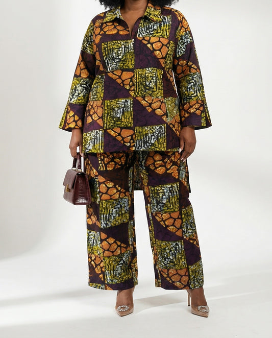 Multicolor Ankara Patchwork Two-Piece Pants Set