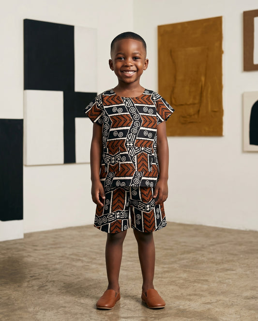 African Print Kids 2-Piece Set – Short Sleeve Top & Shorts Outfit