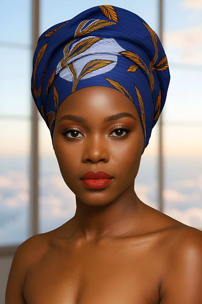 African Leafy  Moon Print Headwrap