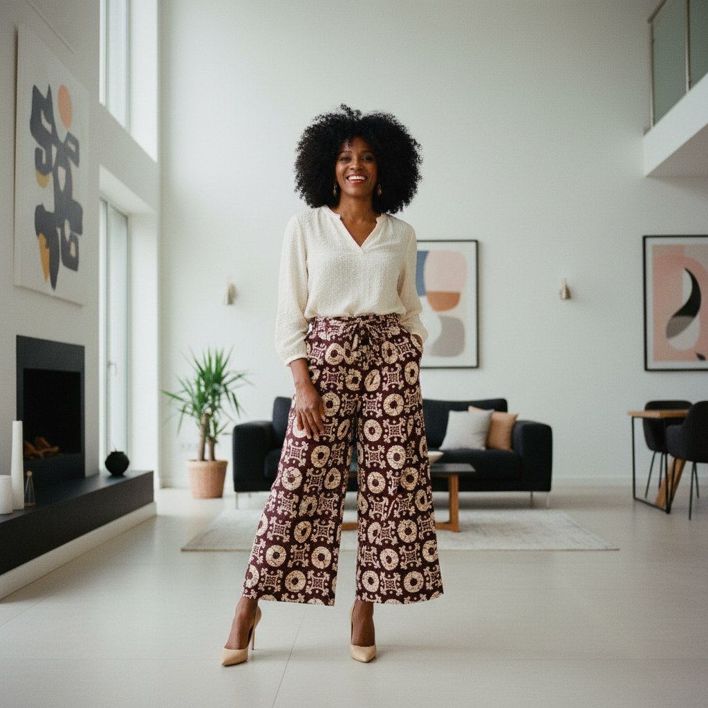 Women’s Brown and Cream African Print Palazzo Pants