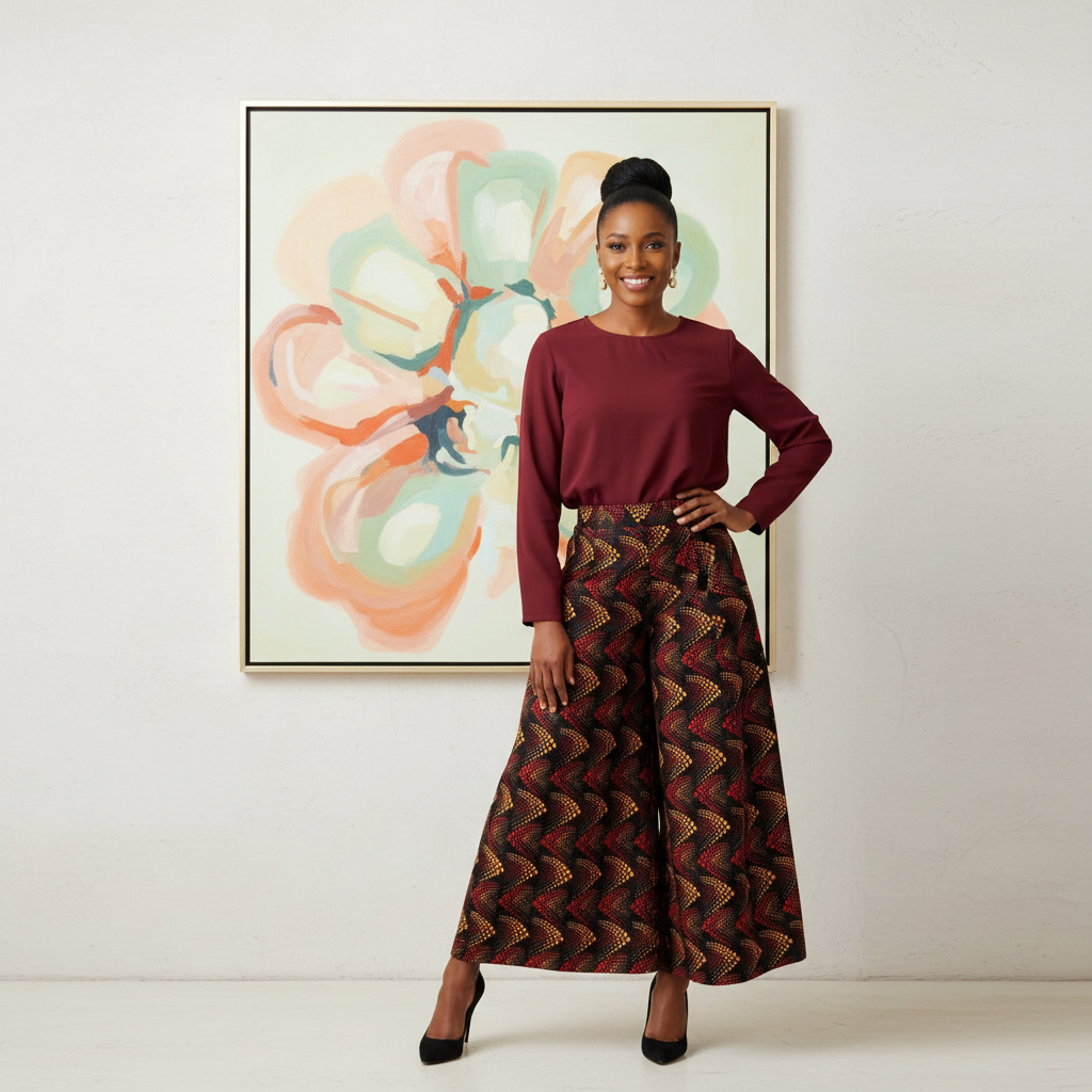 Women’s Red, Yellow, and Black African Print Palazzo Pants