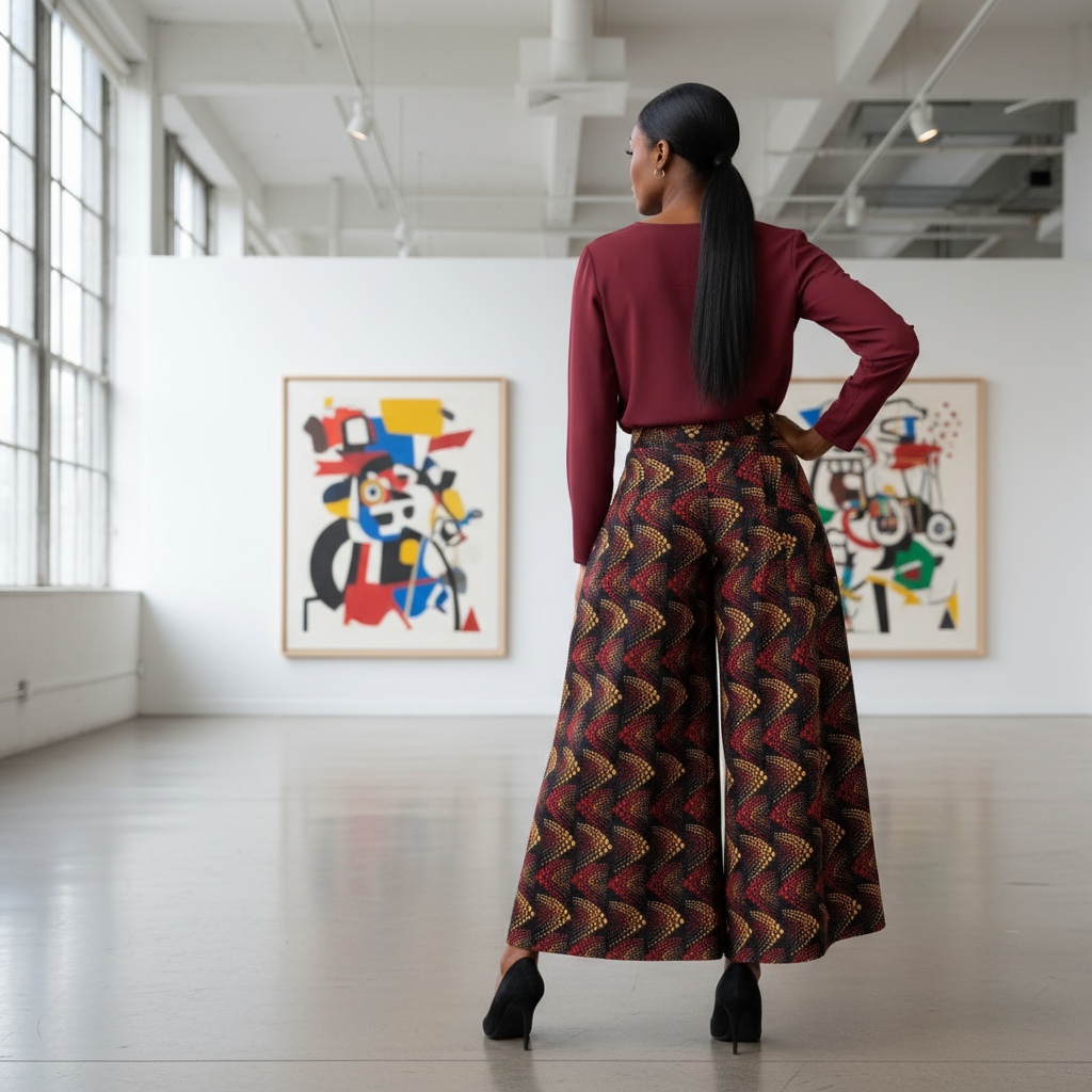 Women’s Red, Yellow, and Black African Print Palazzo Pants