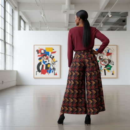 Women’s Red, Yellow, and Black African Print Palazzo Pants