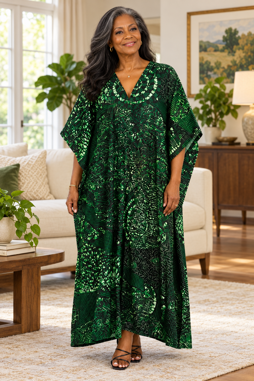 Green Black Print Kaftan