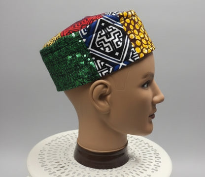 African Print Patchwork Kufi Hat – Multicolor Ankara Cap (D)