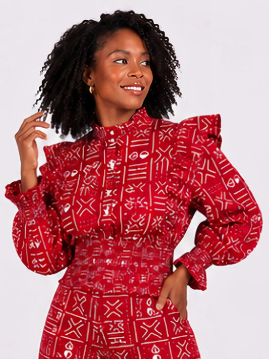 African Inspired Red Tribal Print Top