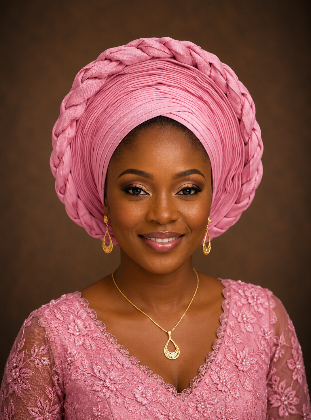 Pink Rose Aso Oke Gele