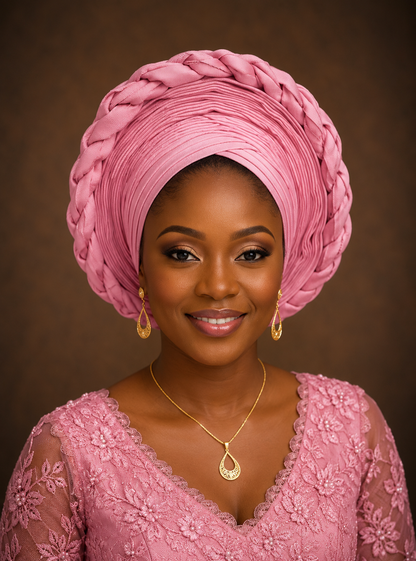 Pink Rose Aso Oke Gele