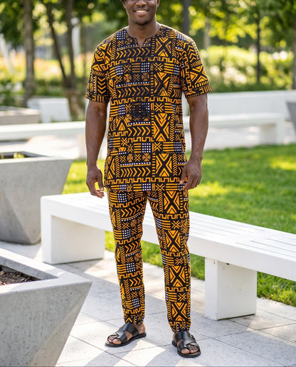 Men’s African Tribal Print Set with Matching Kufi Cap (5XL)
