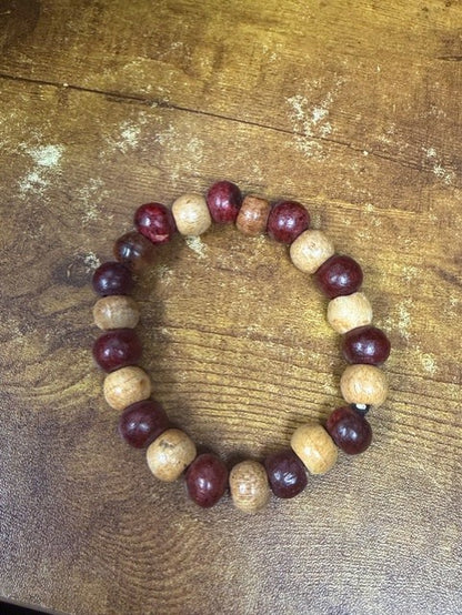 Men’s Two-Tone Reddish-Brown Wooden Bead Stretch Bracelet
