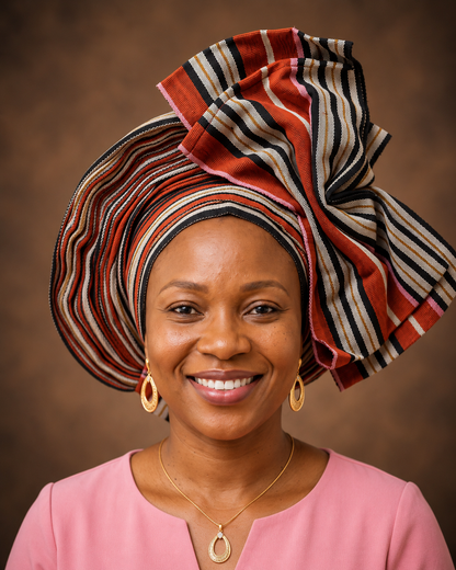 Burgundy, Black & Cream Aso Oke Gele