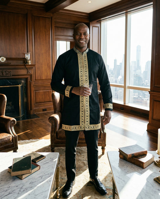 Men’s Black & Gold Trim Classic Tunic Set