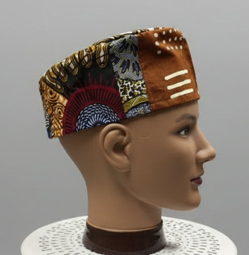 African Print Patchwork Kufi Hat – Multicolor Ankara Cap (F)