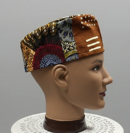 African Print Patchwork Kufi Hat – Multicolor Ankara Cap (F)