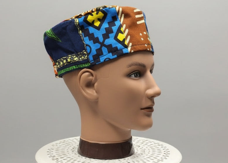 African Print Patchwork Kufi Hat – Multicolor Ankara Cap (B)