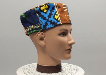 African Print Patchwork Kufi Hat – Multicolor Ankara Cap (B)