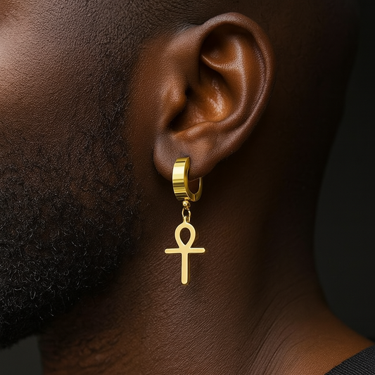 Men's Ankh Cross Pendant Earring