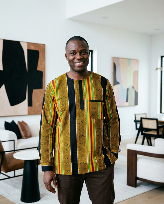 Men's African Style 4 Kente Print Long Sleeve Dashiki Shirt