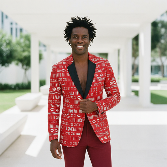 Men’s Red and White Mudcloth Print Blazer
