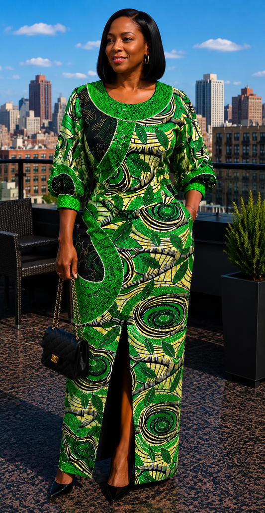 Long Green Ankara African Print Dress