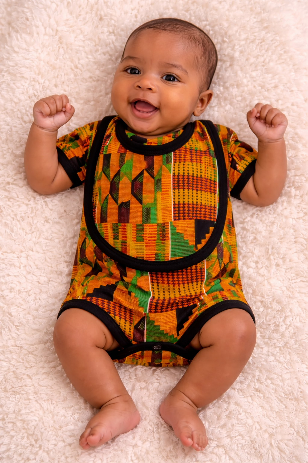 Kente Print Baby Romper Set – Onesie with Bib