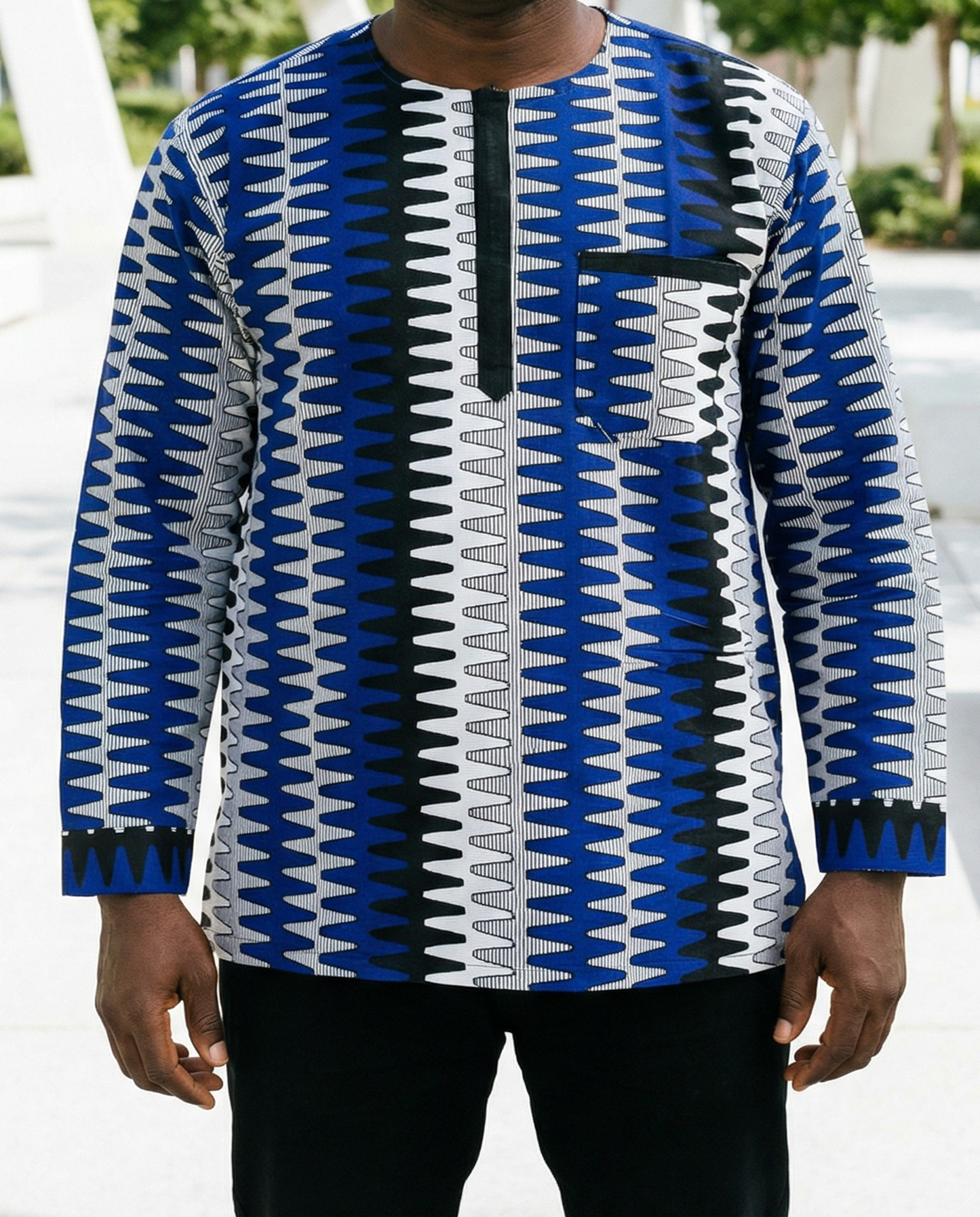 Men's African Zigzag Print Long Sleeve Dashiki Shirt