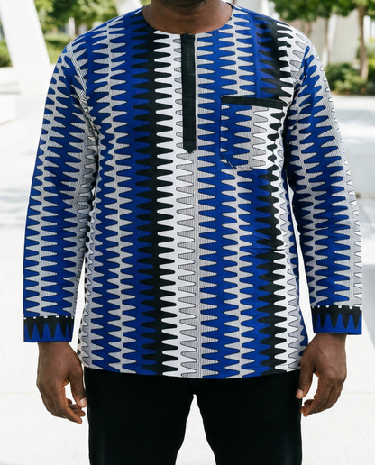 Men's African Zigzag Print Long Sleeve Dashiki Shirt
