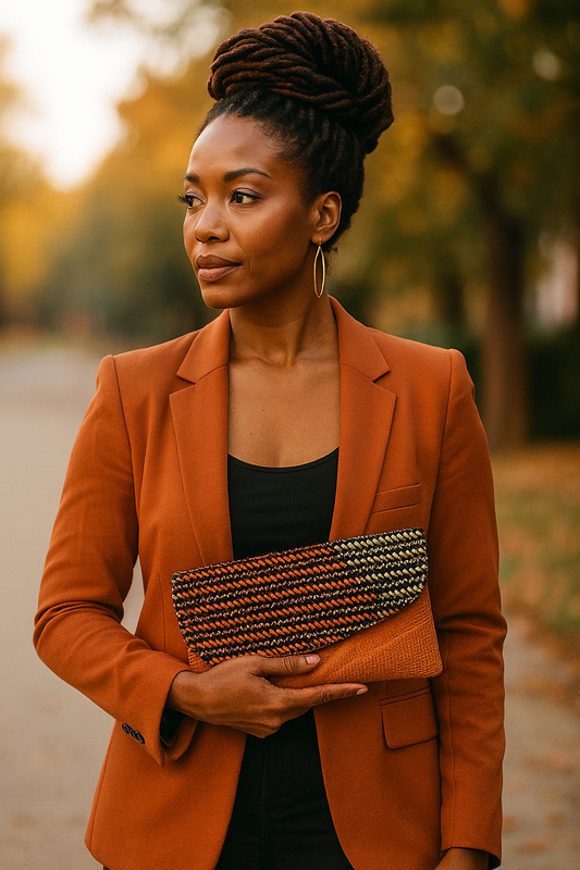African Inspired Orange Print Woven Small Clutch Purse