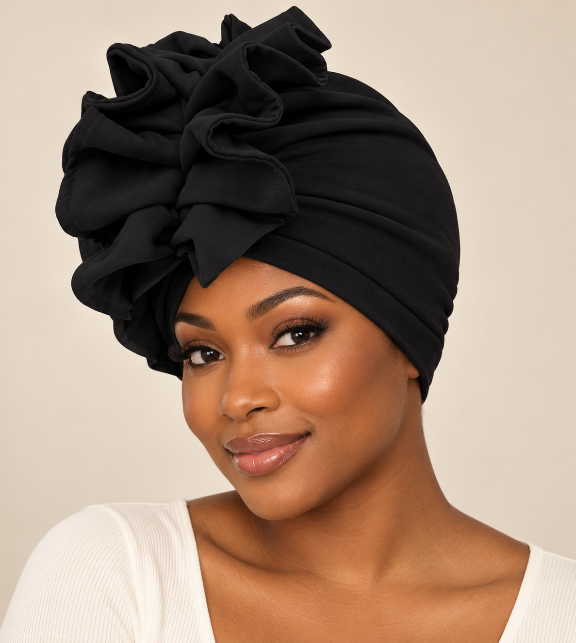 Women's Black Breathable Ruffled Turban