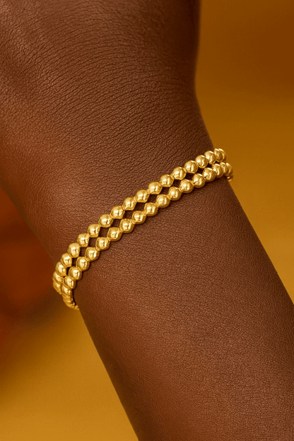 3pc Gold Beaded Stretch Bracelet