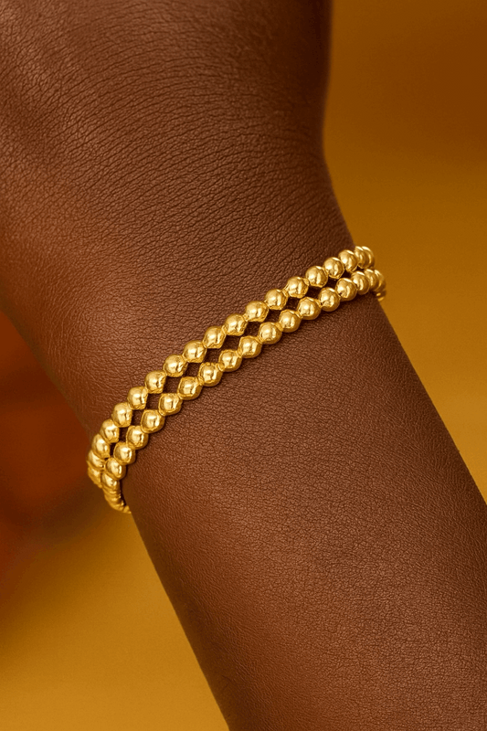 3pc Gold Beaded Stretch Bracelet