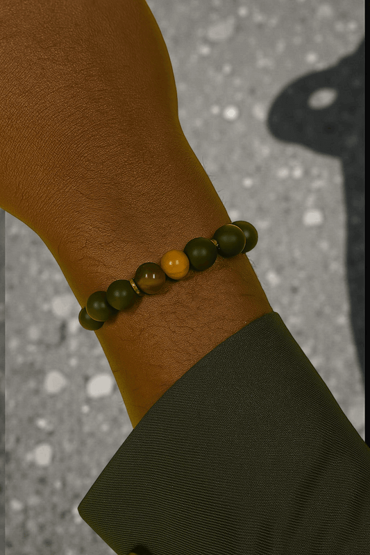 Men's African Glass Black/Brown Bead Bracelet.