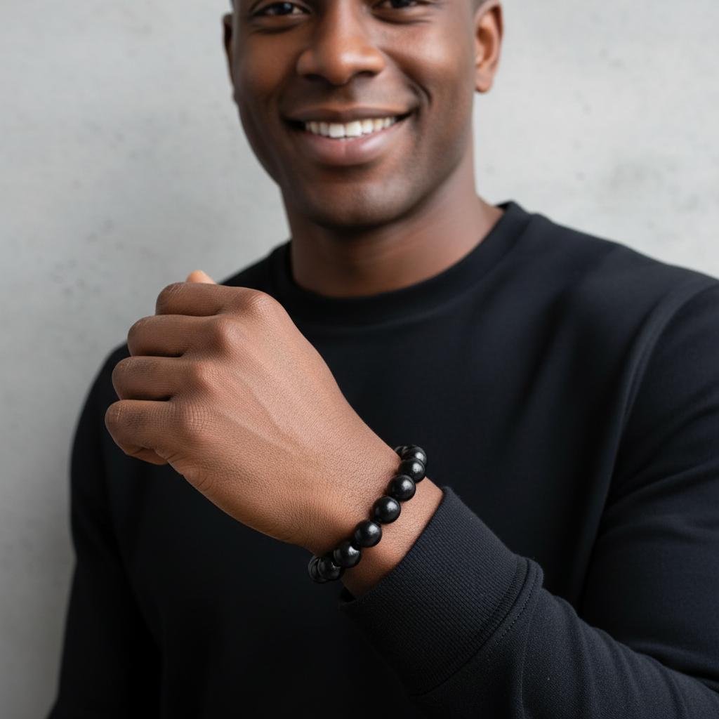 Midnight Matte Black Beaded Stretch Bracelet