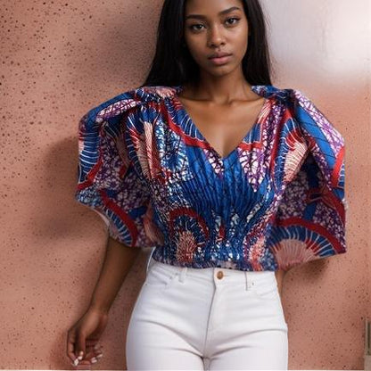 African Ankara Print Off Shoulder Crop Blouse