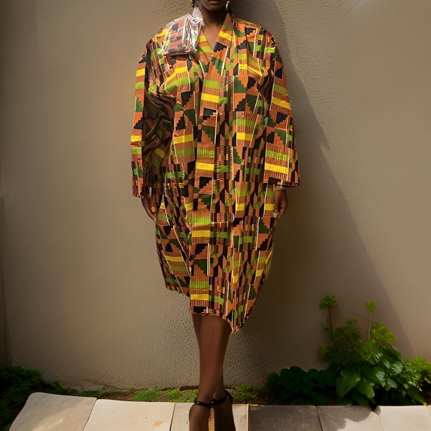 African Kente Print Style1 Duster & Shorts Set