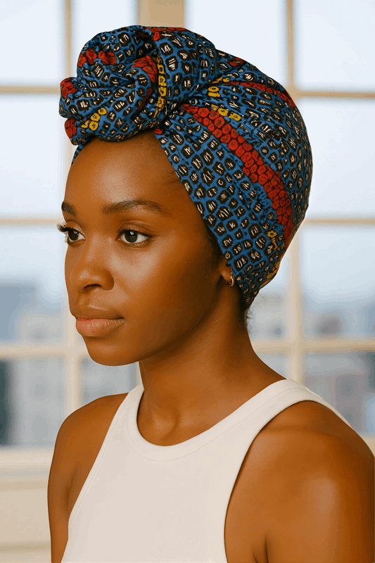 African Blue/Mustard Print Headwrap