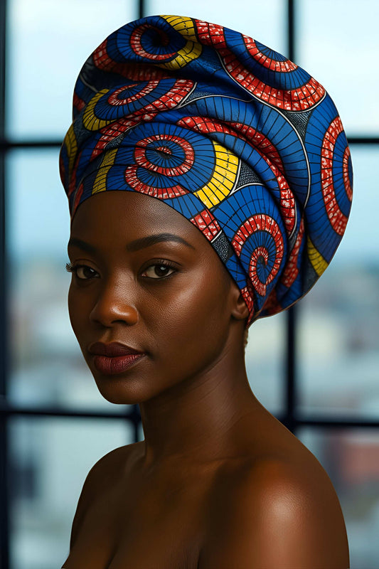 African Blue/Red Print Ankara Headwrap