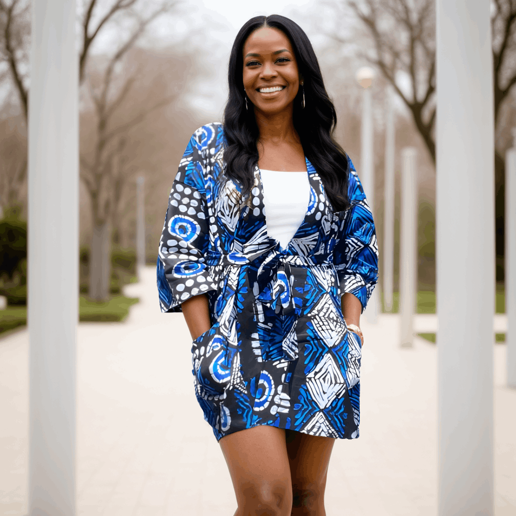 African Blue Print Kimono Short Duster/Jacket