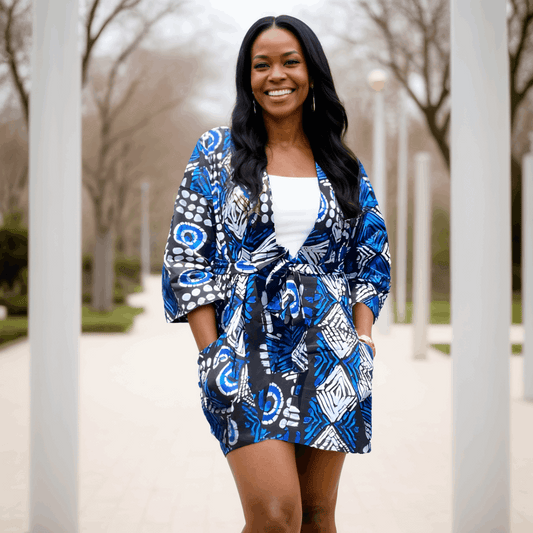 African Blue Print Kimono Short Duster/Jacket