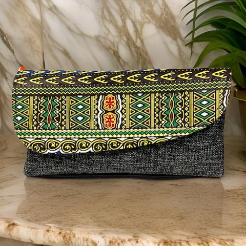 African Inspired Denim Dashiki Print Woven Small Clutch Purse - MAGOS