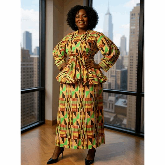 African Kente Print Split Skirt Set (L)