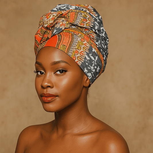 African Orange/Green Print Ankara Headwrap