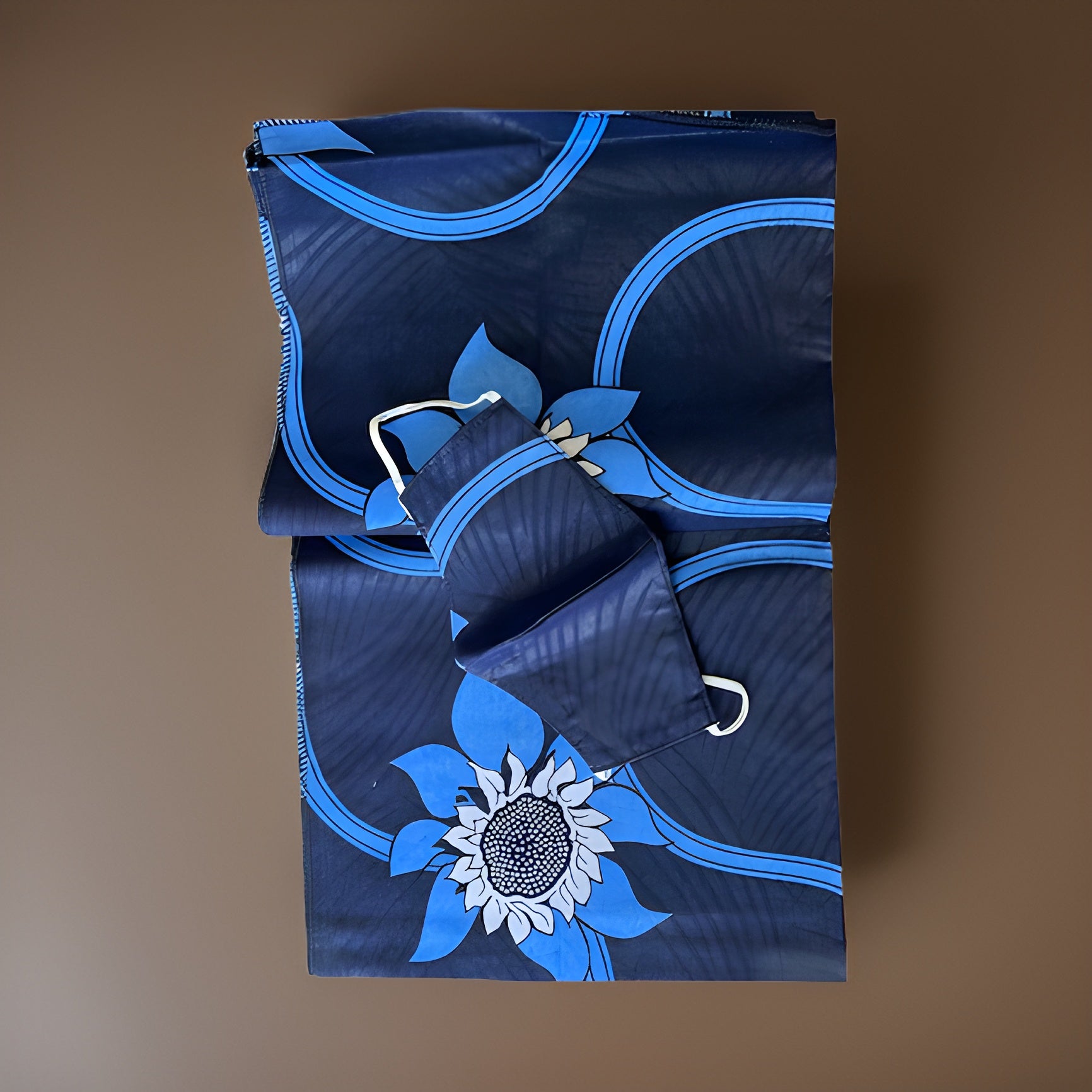 African Print Multi-Blue/White Tone Headwrap with Matching Mask Set - Premium African Accessories from MAGOS - Just $17.50! Shop this and more African Accessories now 