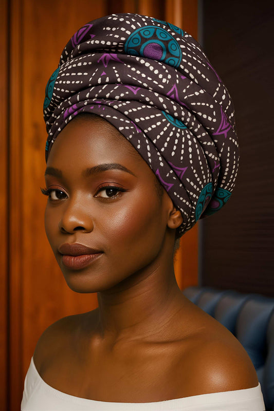 African Purple/Teal Print Ankara Headwrap