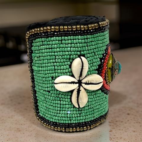 African Style Green Cuff Beaded Bracelet - MAGOS