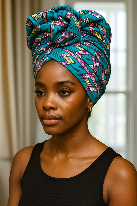 African Teal Multi-Print Headwrap